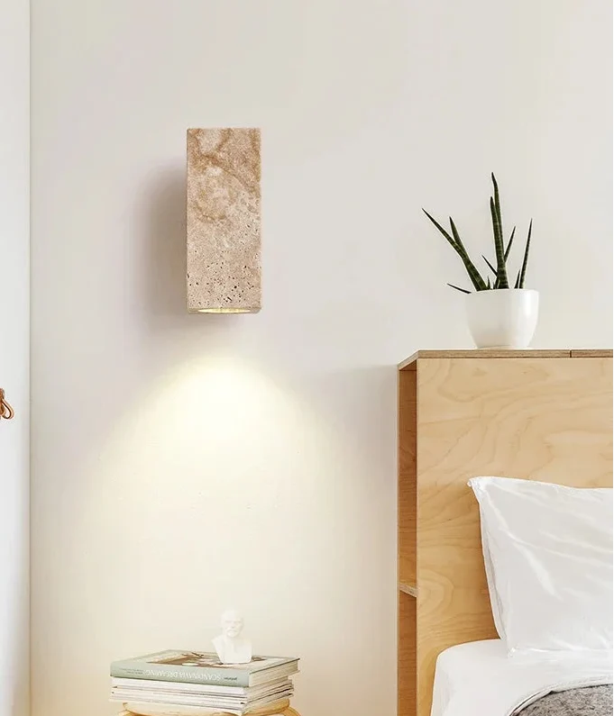 Natural Stone Sconce with Wooden Accent – Modern Wall Fixture for Bedrooms & Hallways | Thomler