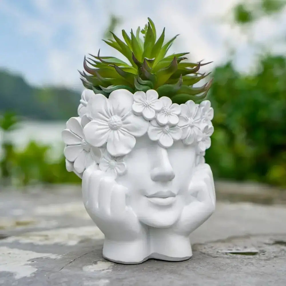 Flower Pot Resin 15.0 cm White Face Planter Indoor Outdoor Succulent Decorative Sculpture Boho Home Décor | Thomler