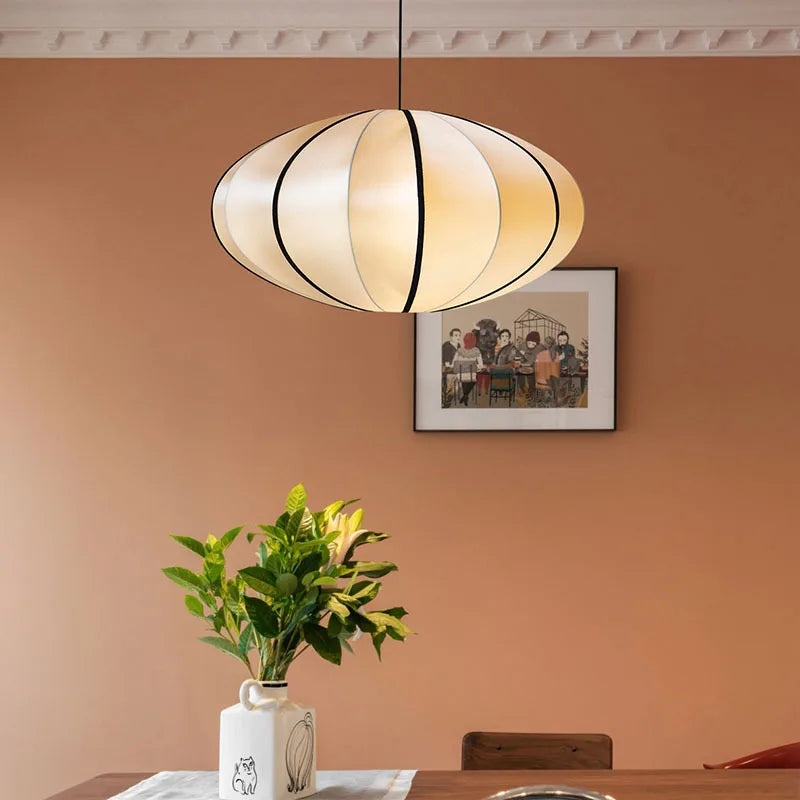 Pendant Light Silk 15.7 in Pumpkin Shade White Dining Room Bedroom Hanging Ceiling Lamp E27 Soft Ambient Lighting Adjustable Cord | Thomler