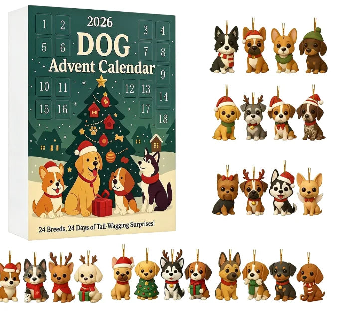 Canine Countdown Calendar – 24 Acrylic Dog Breed Ornaments for Christmas Tree Decoration & Holiday Keepsakes, Reusable December Advent | Thomler