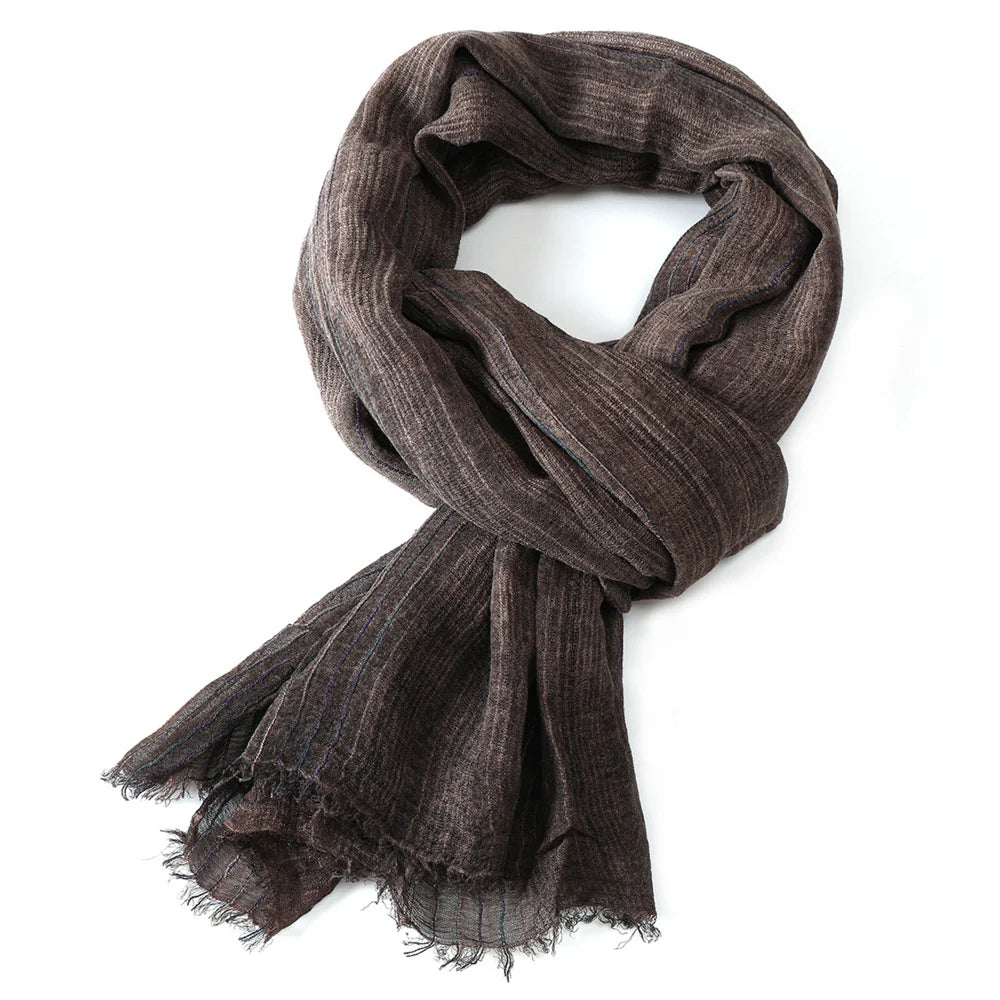 Cotton Linen Striped Scarf for Men – Lightweight Neck Wrap with Tassels for Fall & Winter | Thomler