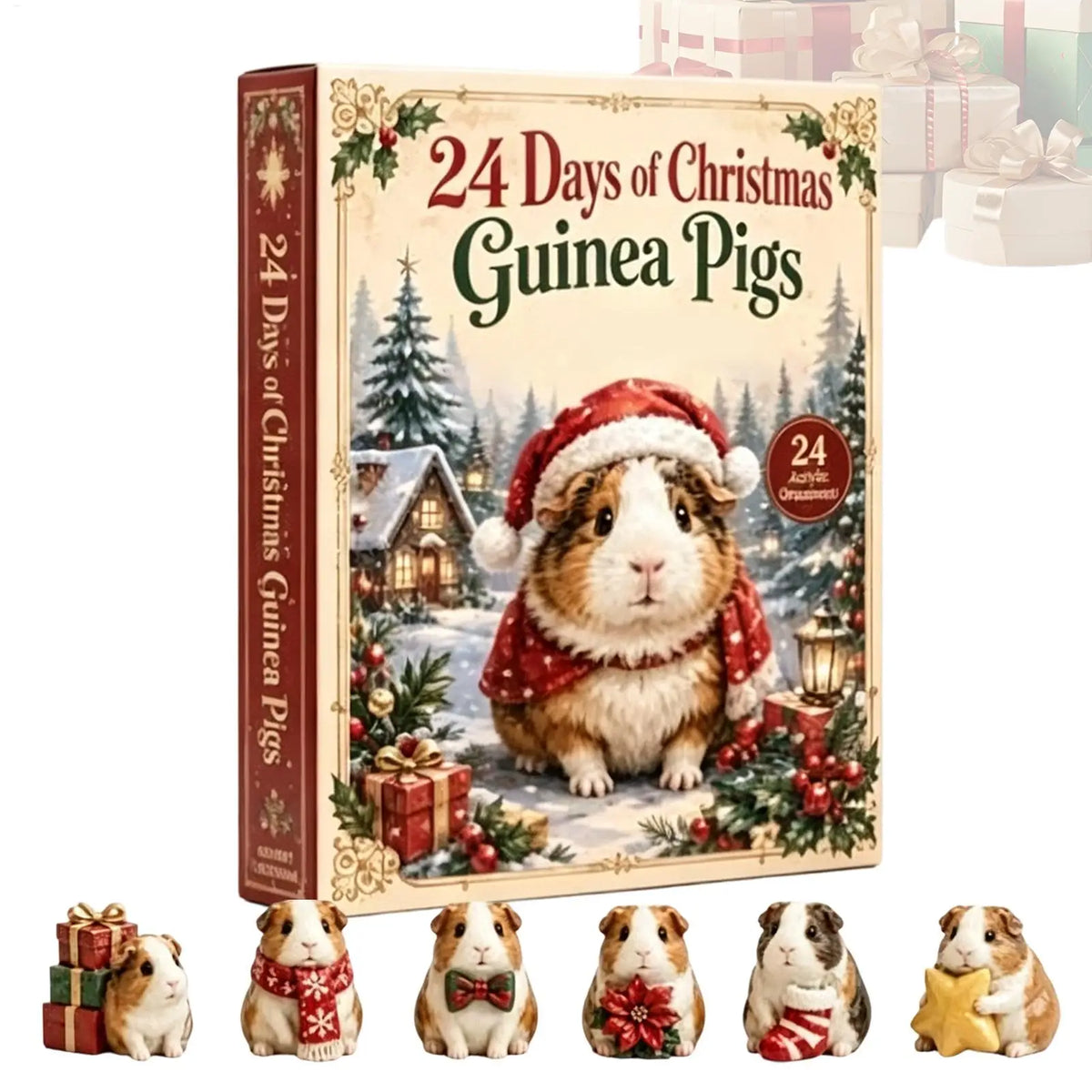 24-Day Holiday Countdown Calendar with Adorable Guinea Pig Charms for Christmas Tree Display | Thomler