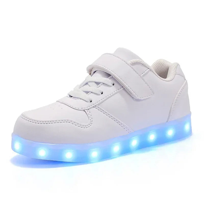 Childrens Trainers Synthetic Rubber LED Light Up Velcro Pink Daily School Play Sneakers Multiple Light Modes | Thomler