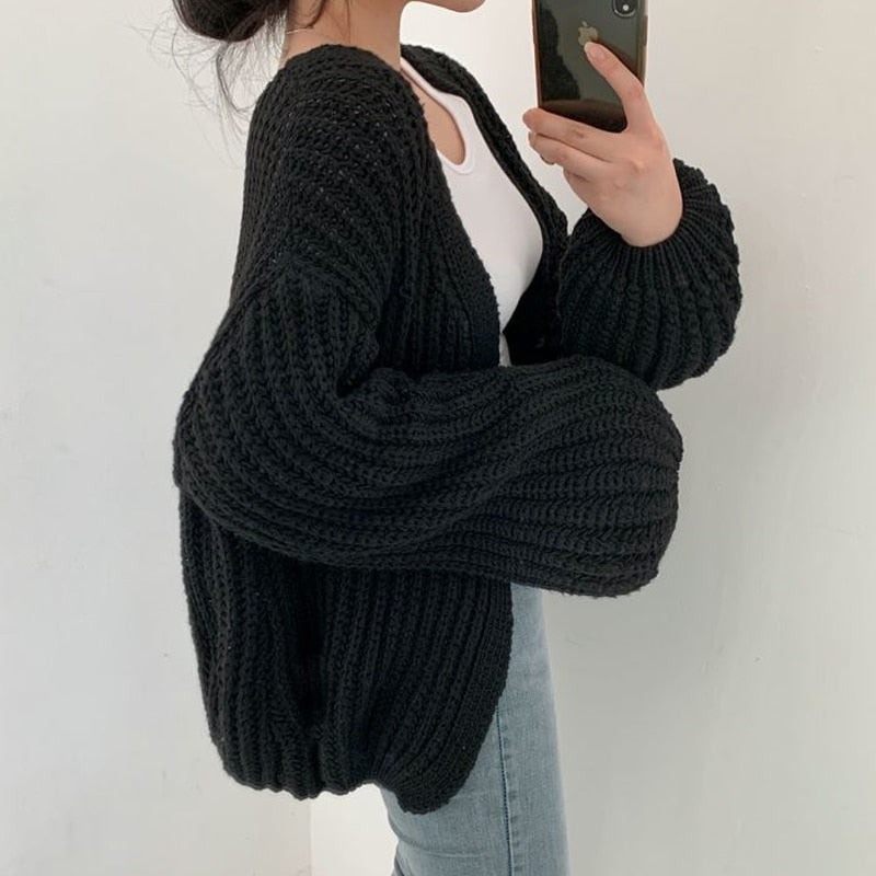 Chunky Knit Open Front Cardigan Sweater for Women – Oversized Cable Knit Duster with Balloon Sleeves – Fall Layering Cardigan | Thomler