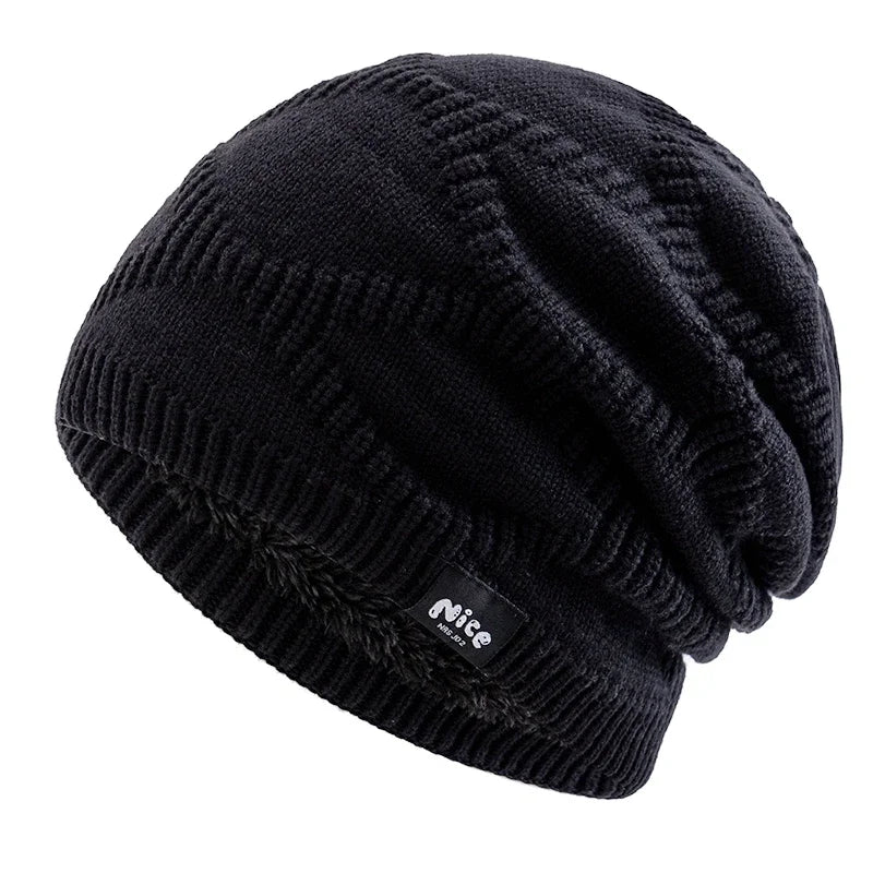 Textured Knit Winter Hat with Fleece Lining – Slouchy Unisex Beanie for Cold Weather Outdoor Wear & Everyday Use | Thomler