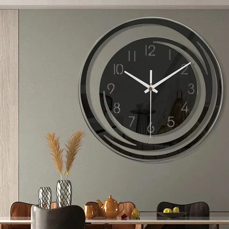 Black Acrylic Wall Clock Modern Geometric Silent Non-Ticking Scandinavian Home Decor for Living Room Bedroom Office | Thomler