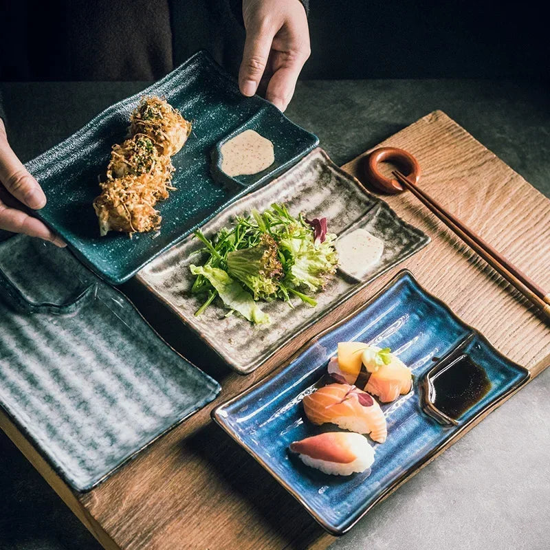 Ceramic Sushi Plate 9 in x 5 in Handmade Dining Set White Porcelain Serving Dish Elegant Tableware | Thomler