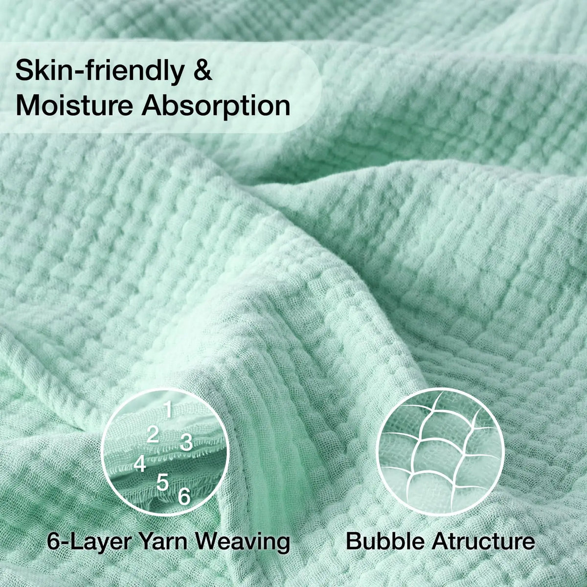 Six-Layer Pure Cotton Muslin Throw Blanket for Bed & Couch – Year-Round Comfort for Sensitive Skin | Thomler