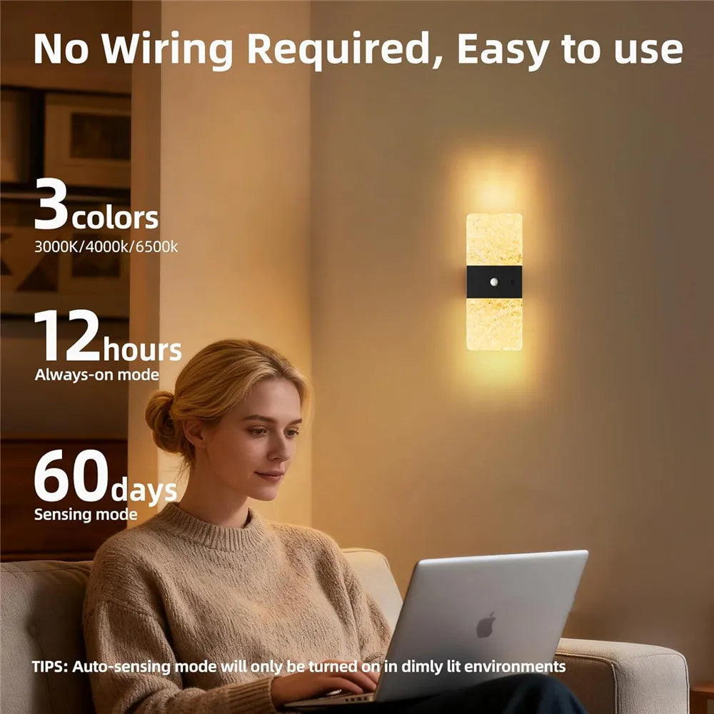 Rechargeable Motion-Activated LED Wall Sconce 2-Pack – Wireless Dimmable Accent Lights for Hallways, Bedrooms & Stairs | Thomler
