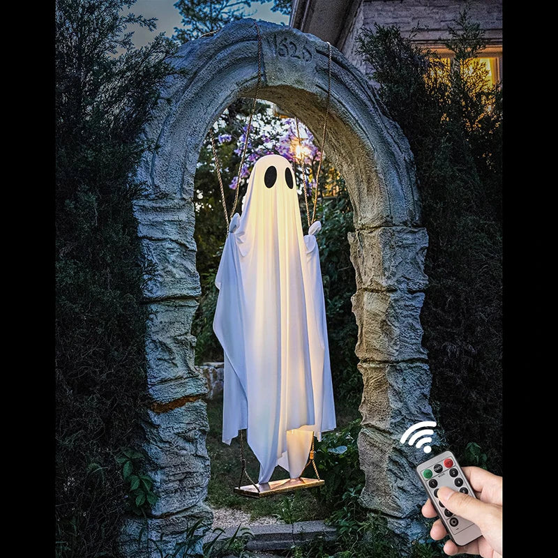 Illuminated Swinging Ghost Decoration with LED Lights for Outdoor Porch Display | Thomler