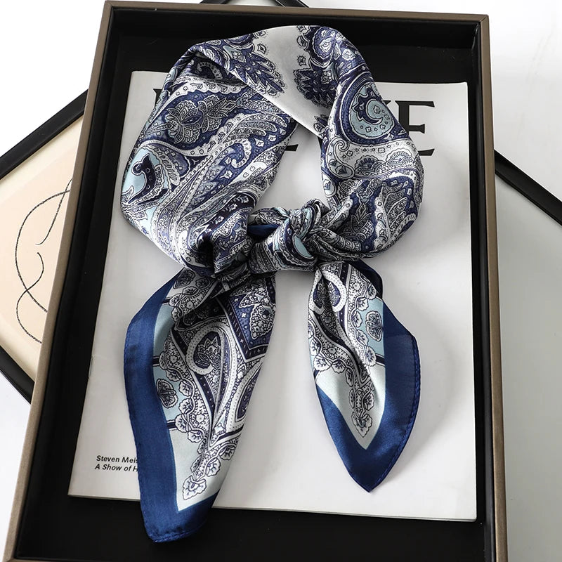 Printed Satin Square Neckerchief for Women 27.5×27.5 in Versatile Head Wrap Neck Tie Hair Ribbon Fashion Accessory | Thomler