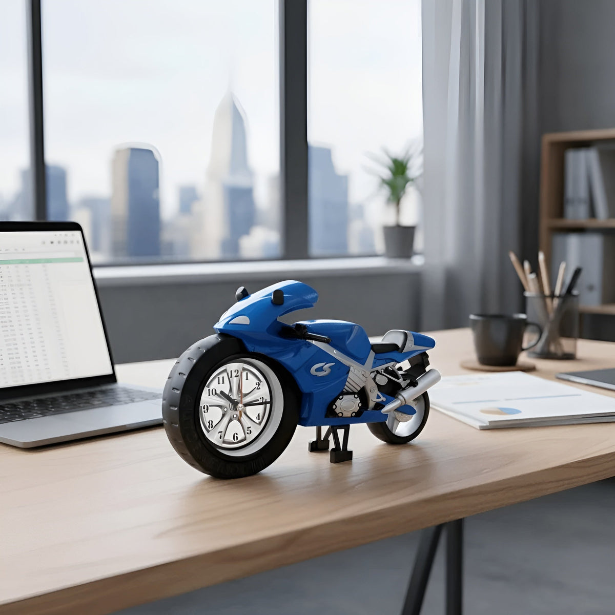 Motorcycle Alarm Clock Decorative Racing Bike Tabletop Timepiece for Bedroom Office Kids Room Unique Biker Gift | Thomler