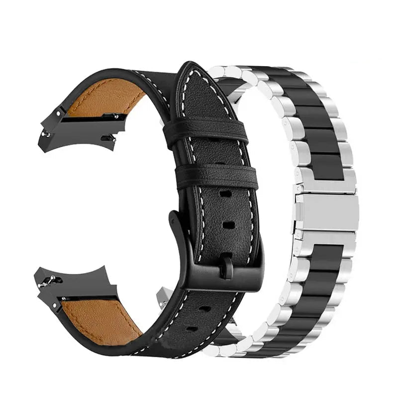 Leather & Steel Smartwatch Strap for Galaxy Watch 5 – Adjustable Wristband in Multiple Finishes | Thomler