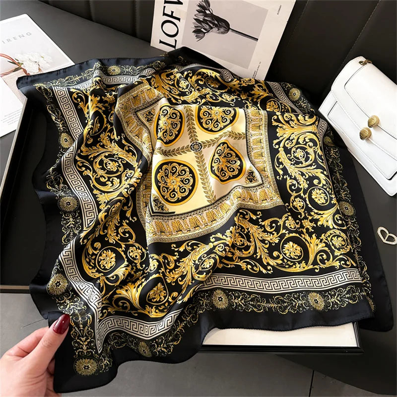 Printed Satin Square Neckerchief for Women 27.5×27.5 in Versatile Head Wrap Neck Tie Hair Ribbon Fashion Accessory | Thomler