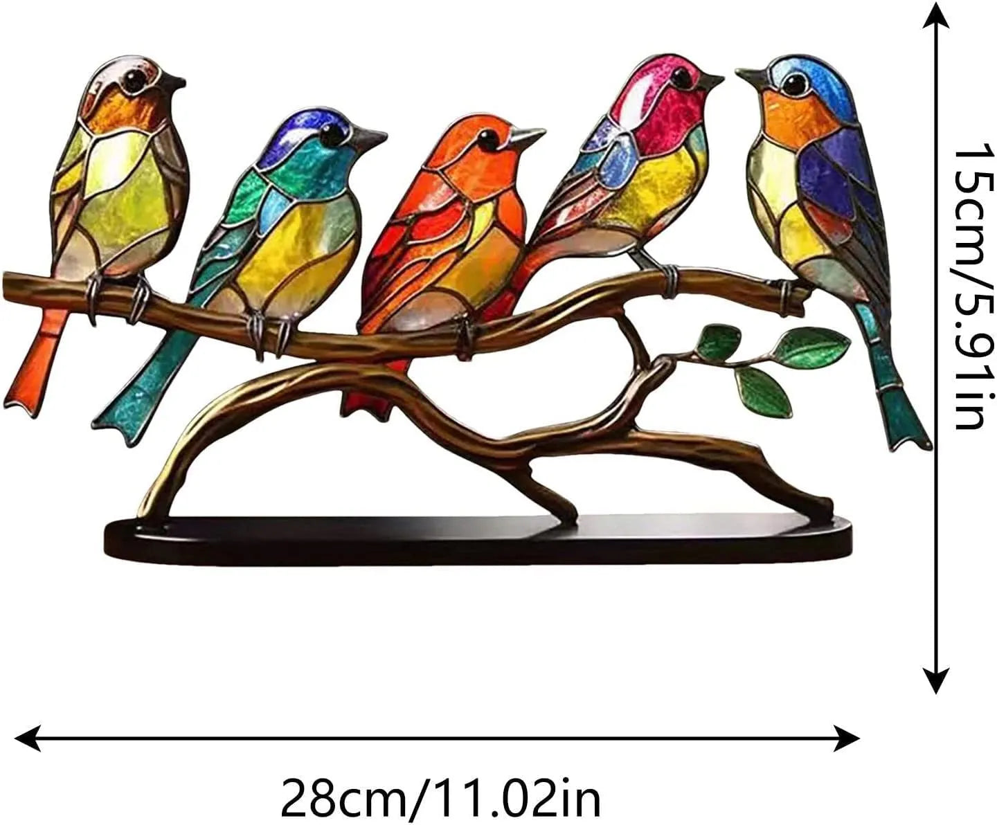 Glass Bird Figurines on Branch for Desk | Colorful Art Ornament Set | Office Decor Bird Sculptures | Home Accent Birds | Gift for Bird | Thomler