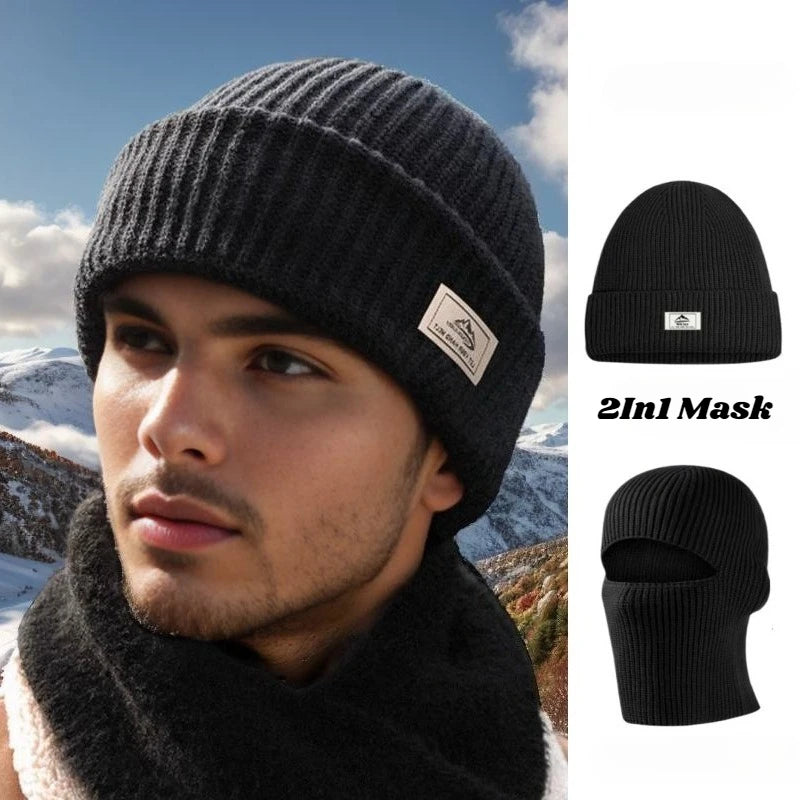 Winter Bivakmuts Hoeden Gebreide Hoeden Mode Volledige Gezicht Ski Motorkap Tactische Fietsen Oorbeschermers Cap Gebreide 2In1 Masker Mutsen Hoed Mannen