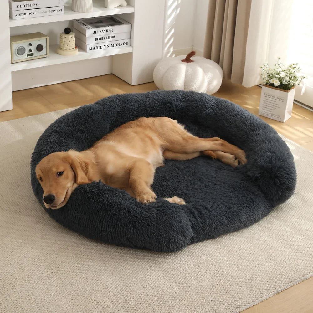 Round Semi-Open Pet Bed with Plush Cushion & Non-Slip Base – Machine Washable Cover – 4 Sizes | Thomler