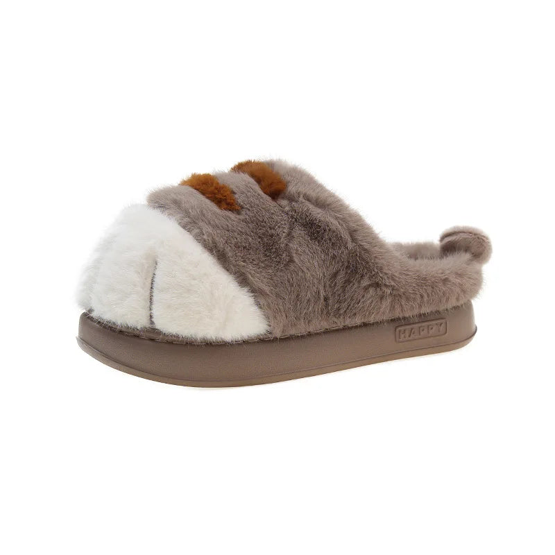 Plush Cat Paw Slippers for Women Indoor Outdoor Soft Furry House Shoes Anti-Slip Cozy Slides Loafer Mules Winter | Thomler
