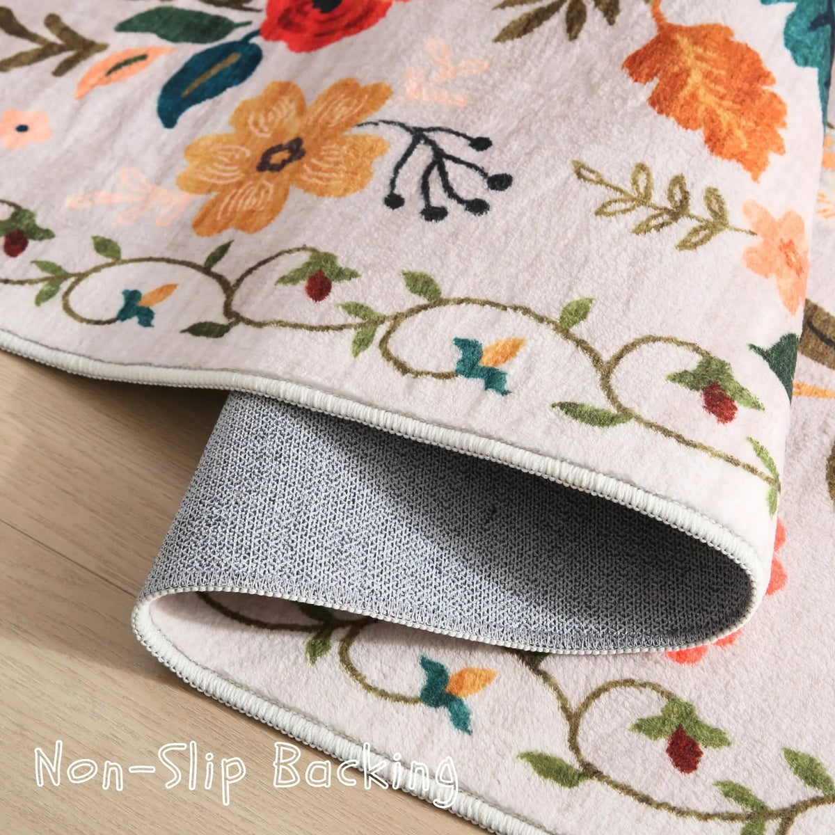 Floral Runner Rug for Hallway & Kitchen, Machine Washable Non-Slip Long Mat with Rubber Backing | Thomler