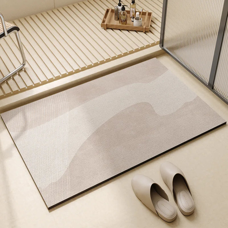 Bathroom Floor Mat Fast-Drying Non-Slip Rubber Base Soft Fleece 3mm Thin for Shower Tub Sink Beige Gray | Thomler