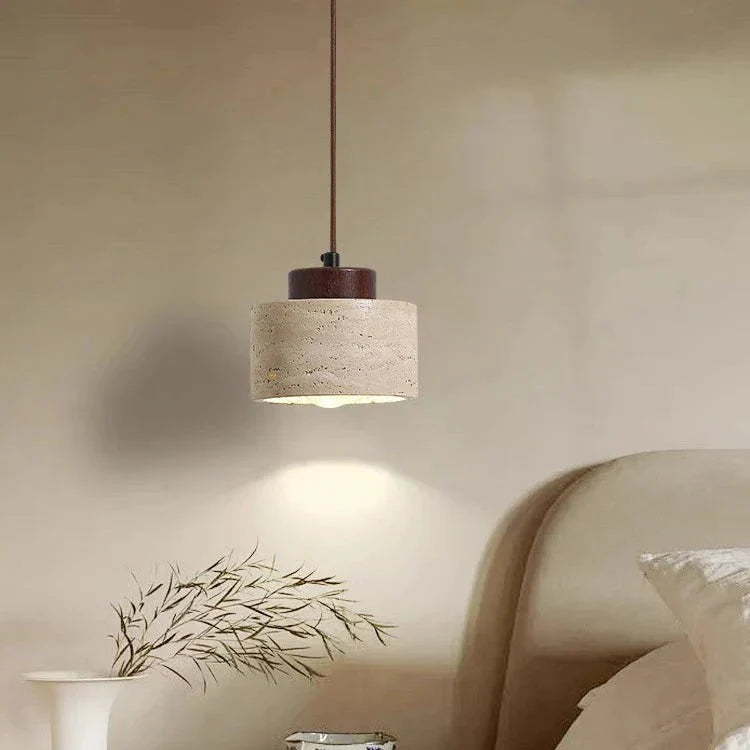 Pendant Light Travertine Stone 16.5 cm Warm White Bedroom Bedside Hanging Ceiling Lamp Scandinavian Ambient Lighting | Thomler