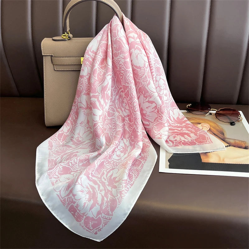 Printed Satin Square Neckerchief for Women 27.5×27.5 in Versatile Head Wrap Neck Tie Hair Ribbon Fashion Accessory | Thomler