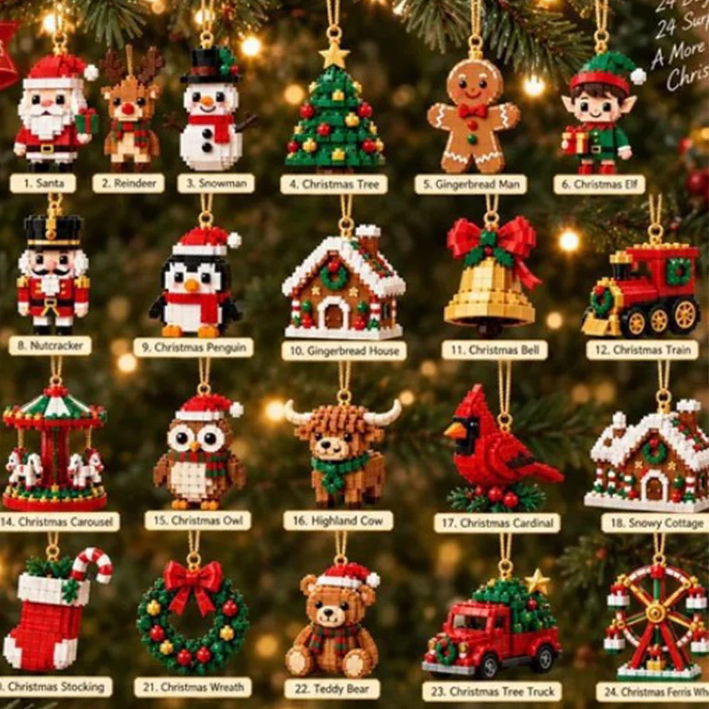 24-Day Christmas Countdown Building Block Advent Calendar with Surprise Ornaments for Holiday Tree Decorating | Thomler
