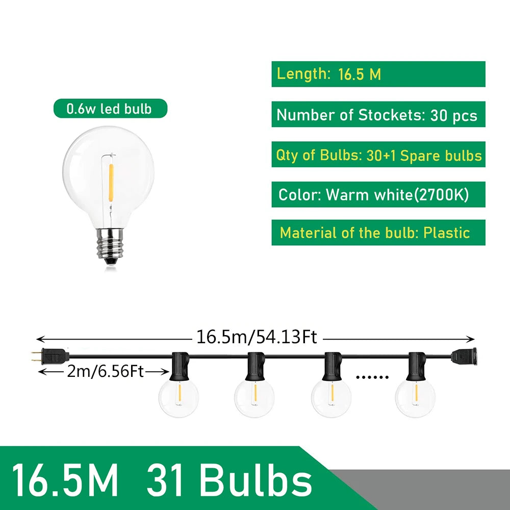 Globe String Lights Outdoor Weatherproof LED – 30 ft to 85 ft Warm Glow for Patio Deck Backyard Wedding & Party Decor | Thomler