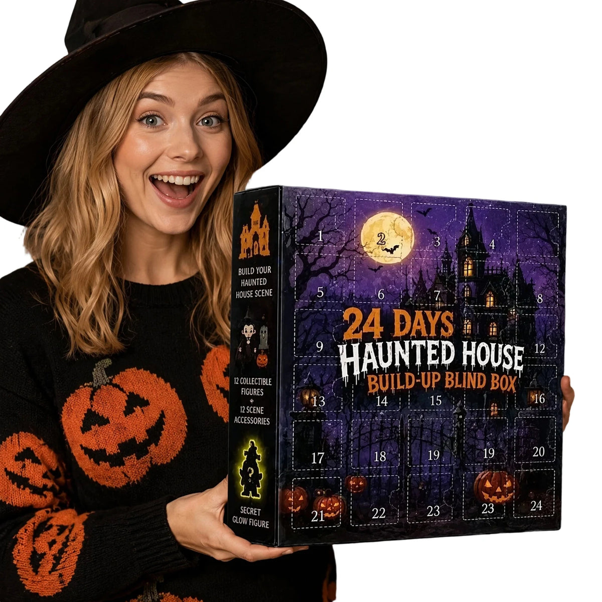 Spooky Mansion Countdown Calendar – 24-Door Mystery Box with Mini Monster Figurines for October 31st | Thomler