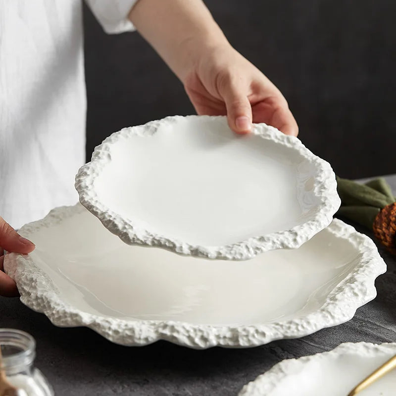 Dinner Plate Ceramic 10.5 in Rustic Dining Kitchen Serving Porcelain Tableware Large Meal Plate | Thomler