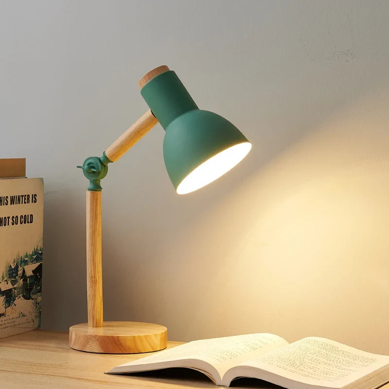 Swivel Wood Task Lamp with Metal Shade for Desks & Nightstands – E27 Socket Adjustable Reading Light | Thomler