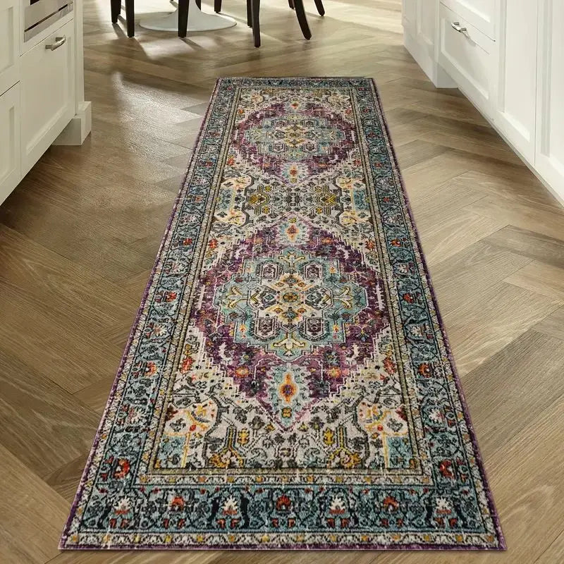 Machine Washable Runner Rug Non-Slip Crystal Velvet Hallway Kitchen Entryway Carpet Vintage Print Absorbent Mat for Corridors Bathrooms | Thomler