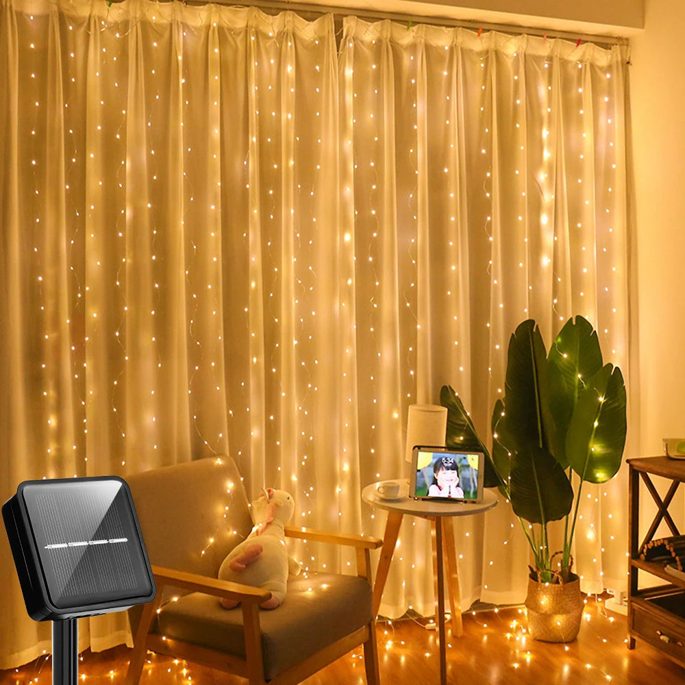 Waterproof Solar Cascading String Lights Outdoor LED Curtain Decoration for Yard Garden Holiday Christmas | Thomler