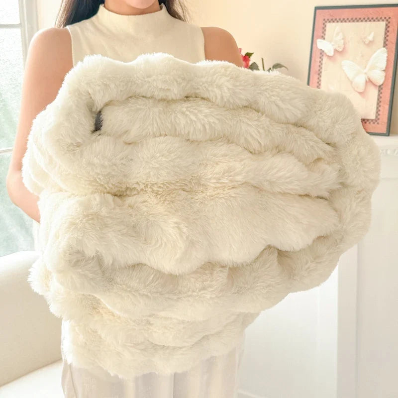 Double-Layer Plush Throw Blanket – Ultra-Soft Faux Rabbit Fur – Versatile for Couch, Bed, Picnic & Office | Thomler