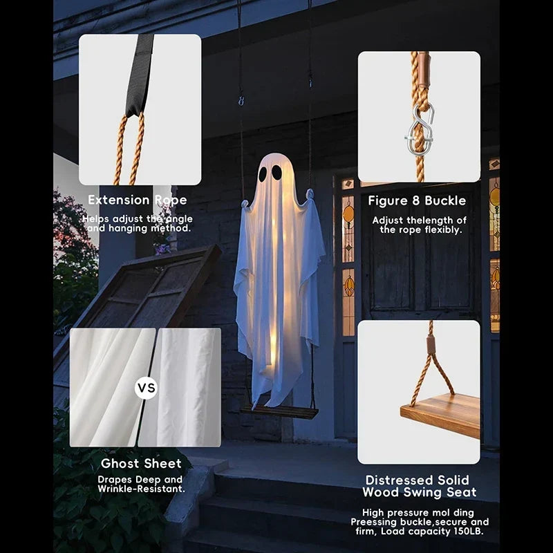 Illuminated Swinging Ghost Decoration with LED Lights for Outdoor Porch Display | Thomler