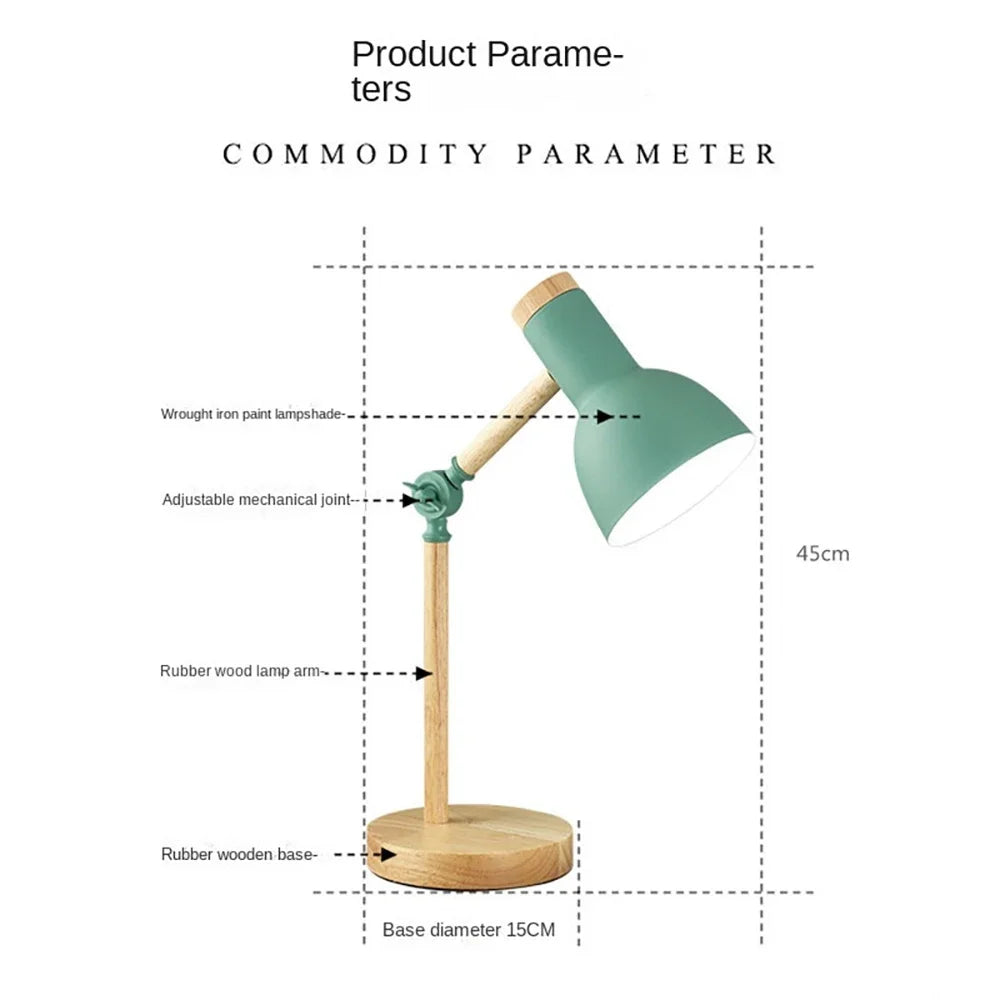 Swivel Wood Task Lamp with Metal Shade for Desks & Nightstands – E27 Socket Adjustable Reading Light | Thomler