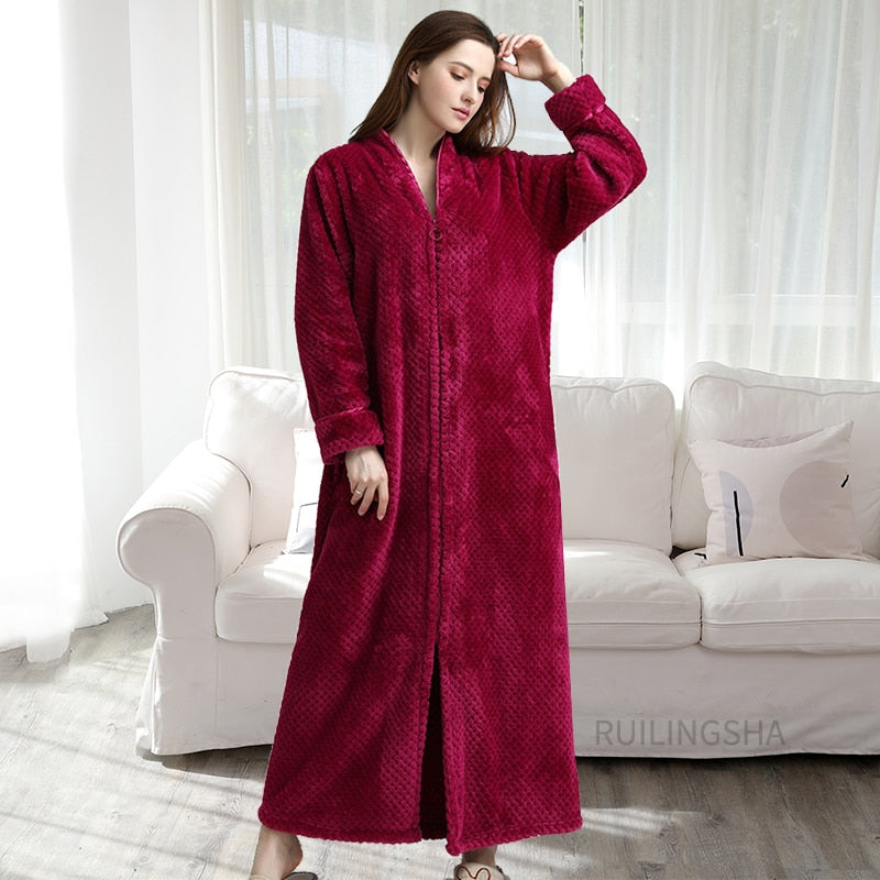 Zippered Fleece Bathrobe for Women & Men Hooded & Non-Hooded Thermal Lounge Robe with Pockets Soft Lightweight Warmth | Thomler