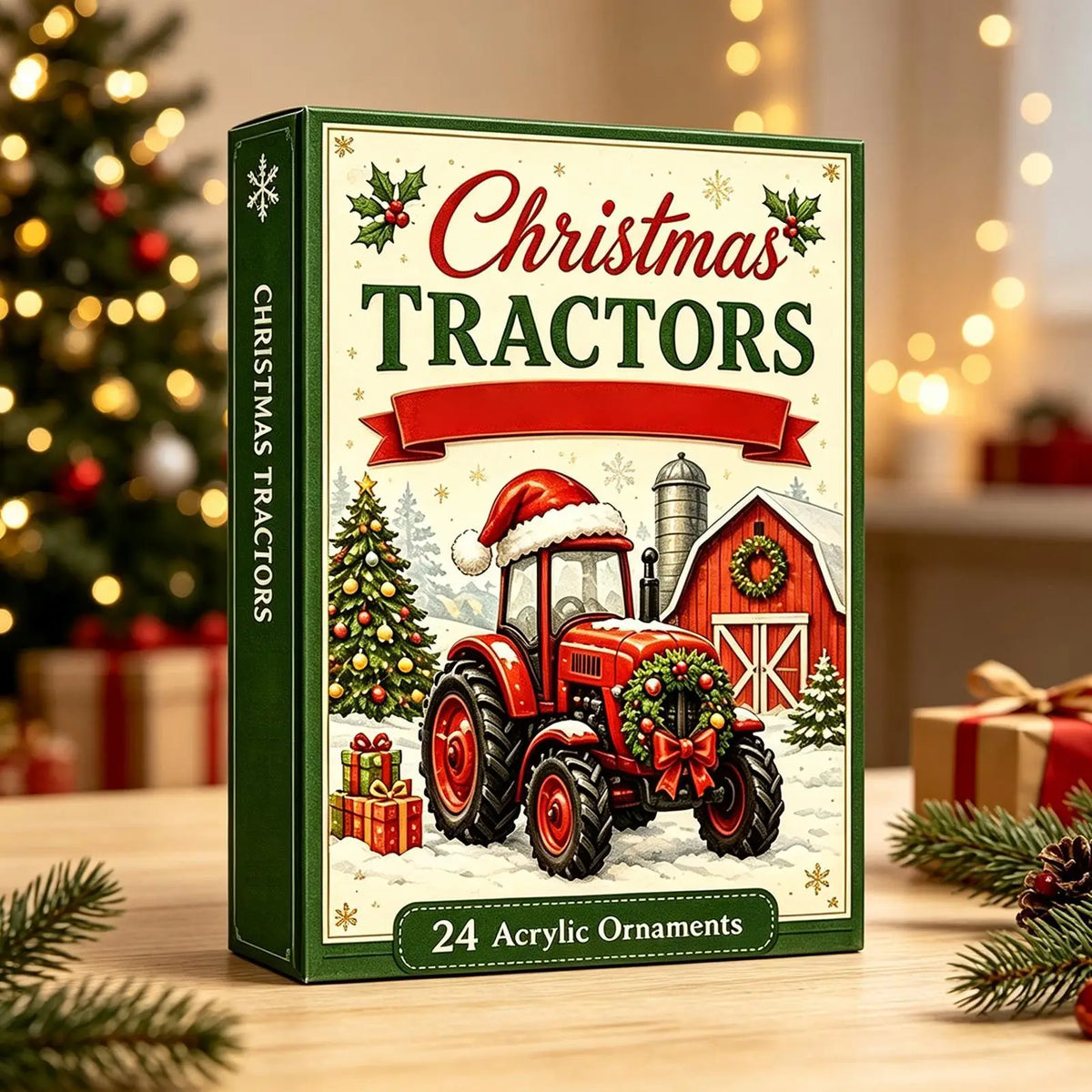Farm Tractor Advent Calendar with 24 Flat Ornaments – Holiday Countdown Decoration for Kids & Family | Thomler
