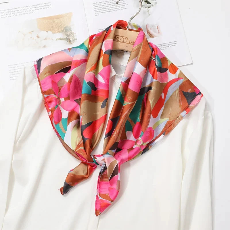 Printed Satin Square Neckerchief for Women 27.5×27.5 in Versatile Head Wrap Neck Tie Hair Ribbon Fashion Accessory | Thomler
