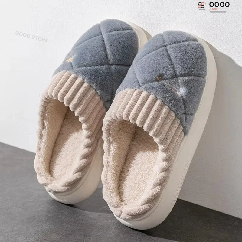 Plush Checkered House Slippers – Cozy Fleece Indoor Footwear with Thick Cushioned Sole for Men & Women | Thomler
