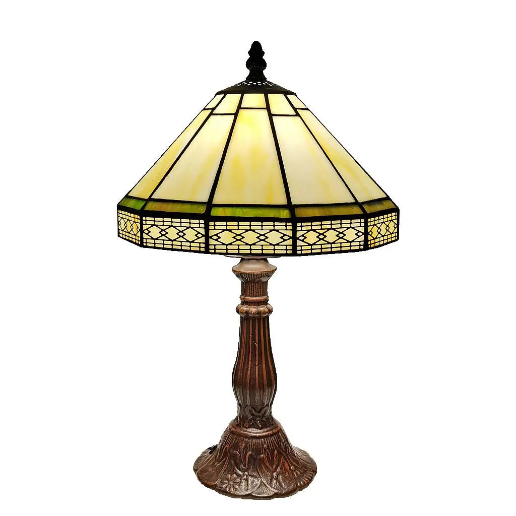 Table Lamp Stained Glass 22.0 cm Cream Bronze Bedroom Desk Reading Light Vintage Tiffany Style Ambient Lighting | Thomler