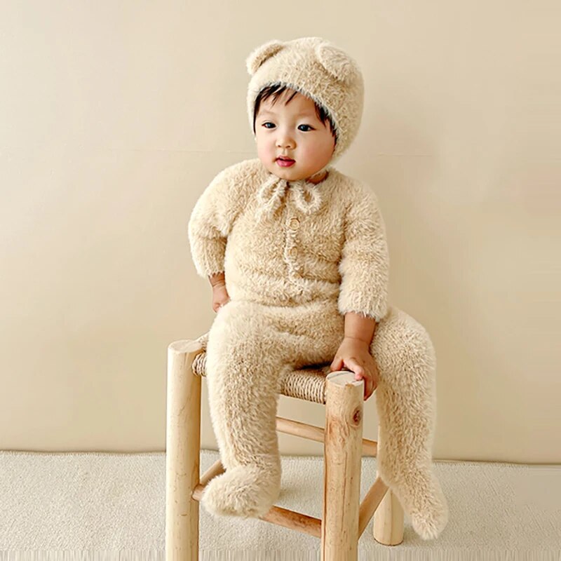 Plush Bear Hooded Romper for Baby – Soft Fleece Bodysuit Onesie for Infant Boys & Girls | Thomler