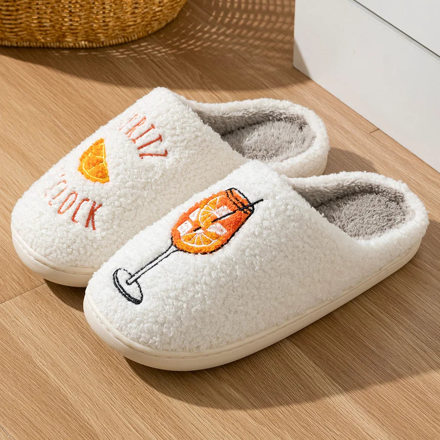 Novelty Cocktail Theme Plush House Slippers for Women – Cozy Fluffy Indoor Footwear for Parties Bridal Showers Gifts | Thomler