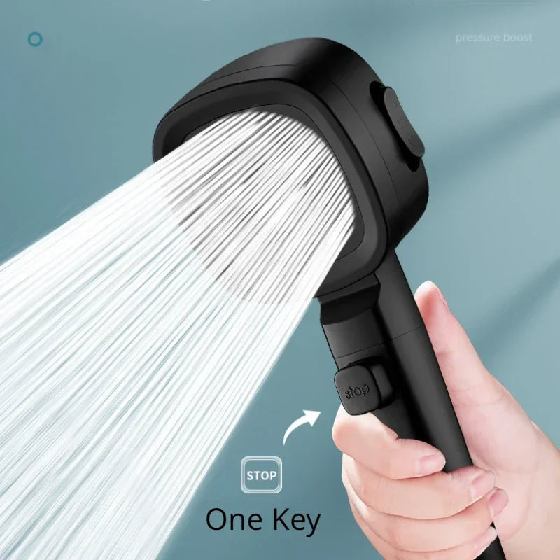 Handheld Spray Nozzle with Pause Button – 3 Spray Patterns, Universal Mount, ABS Body – For Low-Pressure Bathroom & Pet Washing | Thomler