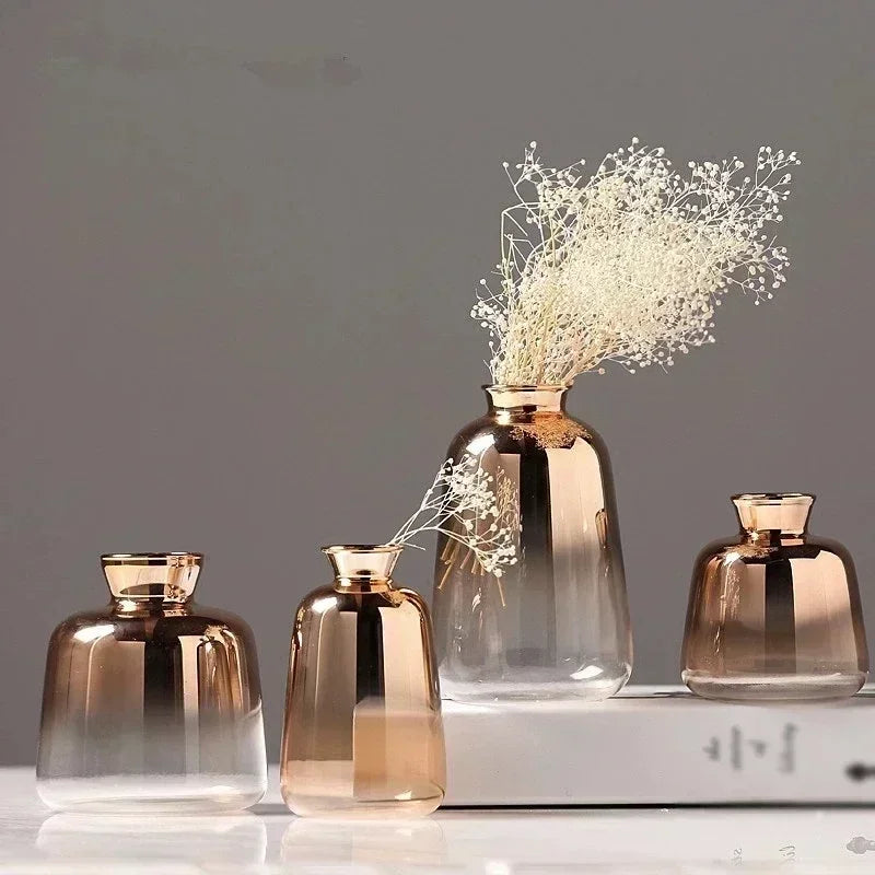Vase Glass 4 in Rose Gold Decorative Centerpiece Floral Arrangement Home Decor | Thomler