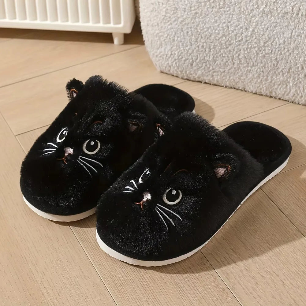 Women's Fuzzy Cat Slippers with Cushioned Foam Sole & Non-Slip Grip for Indoor Lounging & Bedroom Comfort | Thomler