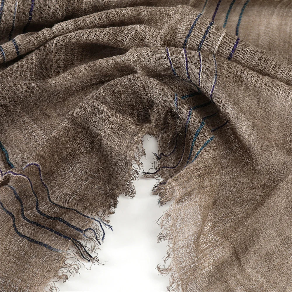 Cotton Linen Striped Scarf for Men – Lightweight Neck Wrap with Tassels for Fall & Winter | Thomler