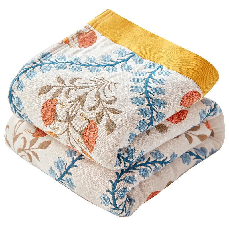 Lightweight Cotton Gauze Throw Blanket Queen King Bed Coverlet Breathable Floral Bedspread for Warm Weather Bedding | Thomler