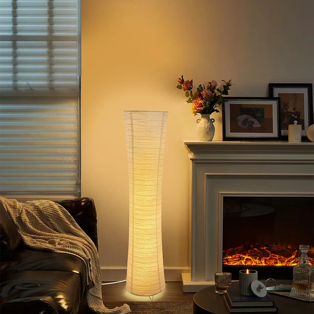 Floor Lamp Paper Shade 107.0 cm White Living Room Corner Lighting Japandi Scandinavian Ambient Reading Lamp Remote Control | Thomler