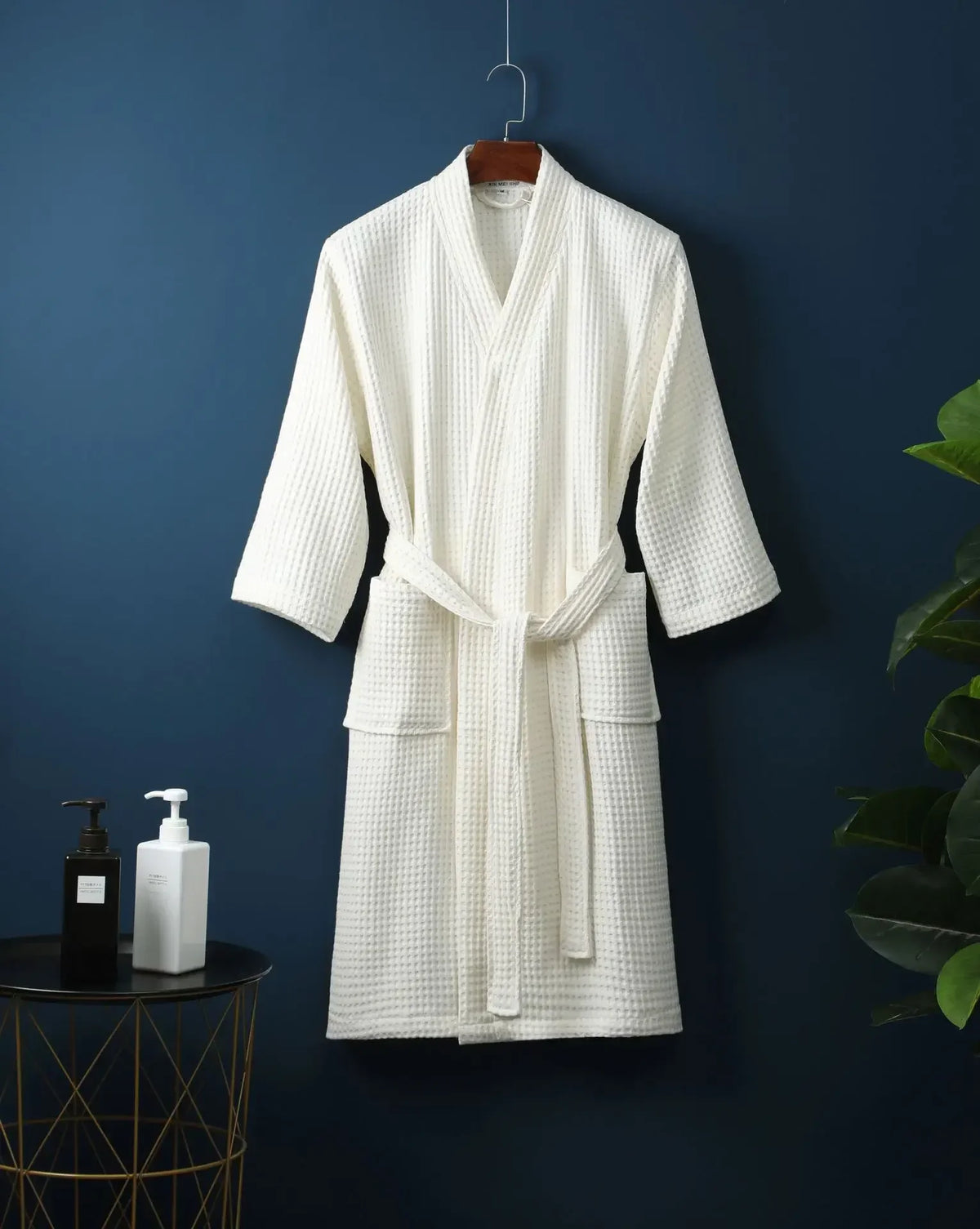Lightweight Cotton Waffle Weave Bathrobe for Women – Mid-Calf Length Spa Robe with Long Sleeves for Spring & Summer | Thomler